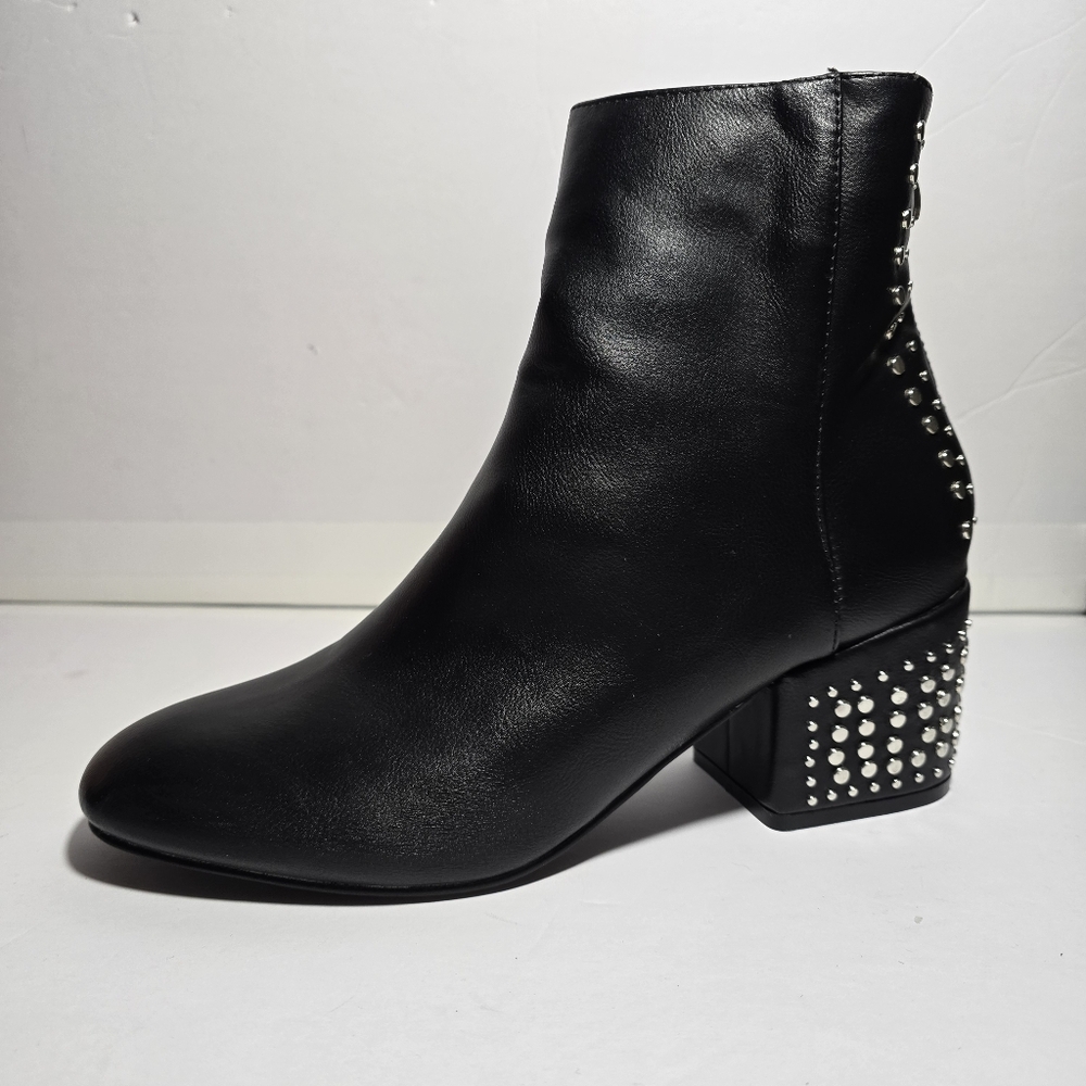 Studded Black Ankle Boots Size 10 Back Zip 2.5" Heel Height